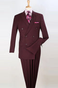 Double Breasted Suit Wool-Feel Peak Lapel 6-Button Burgundy – Ranso