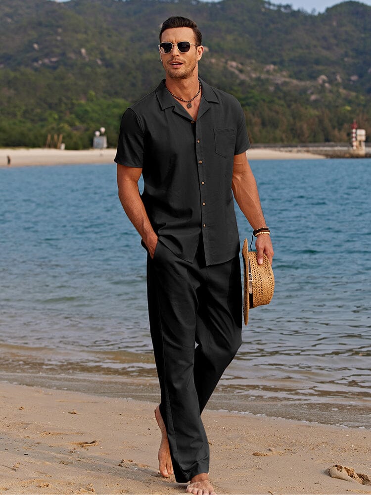 Men's Short Sleeve Shirt Set Relaxed Fit Two-Piece Summer – Grove