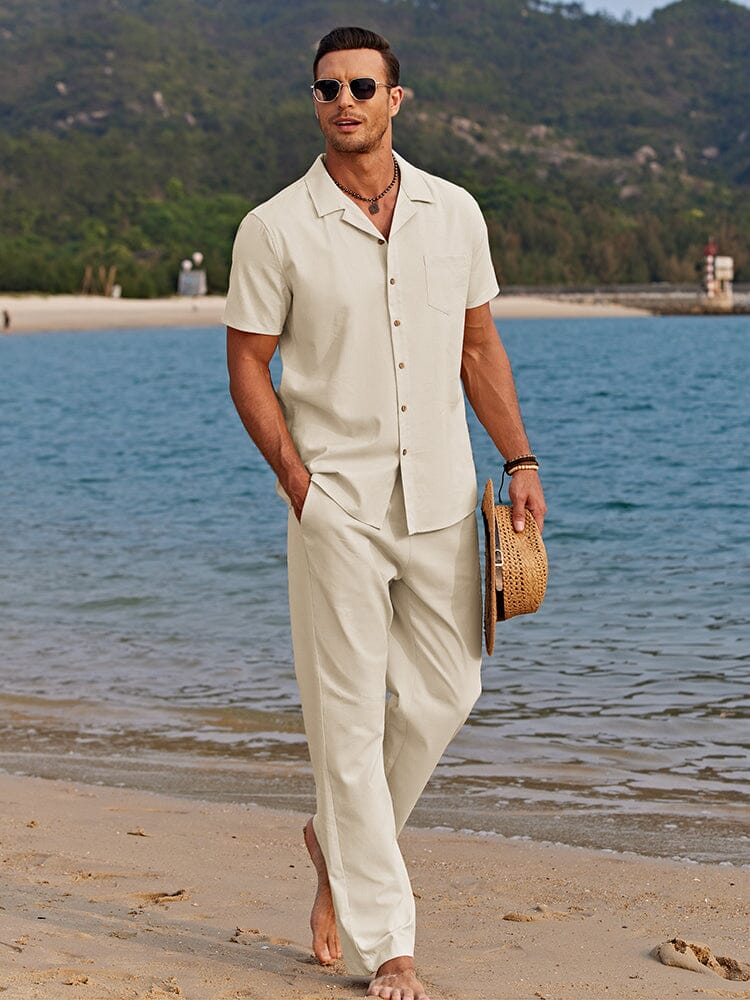 Men's Short Sleeve Shirt Set Relaxed Fit Two-Piece Summer – Grove