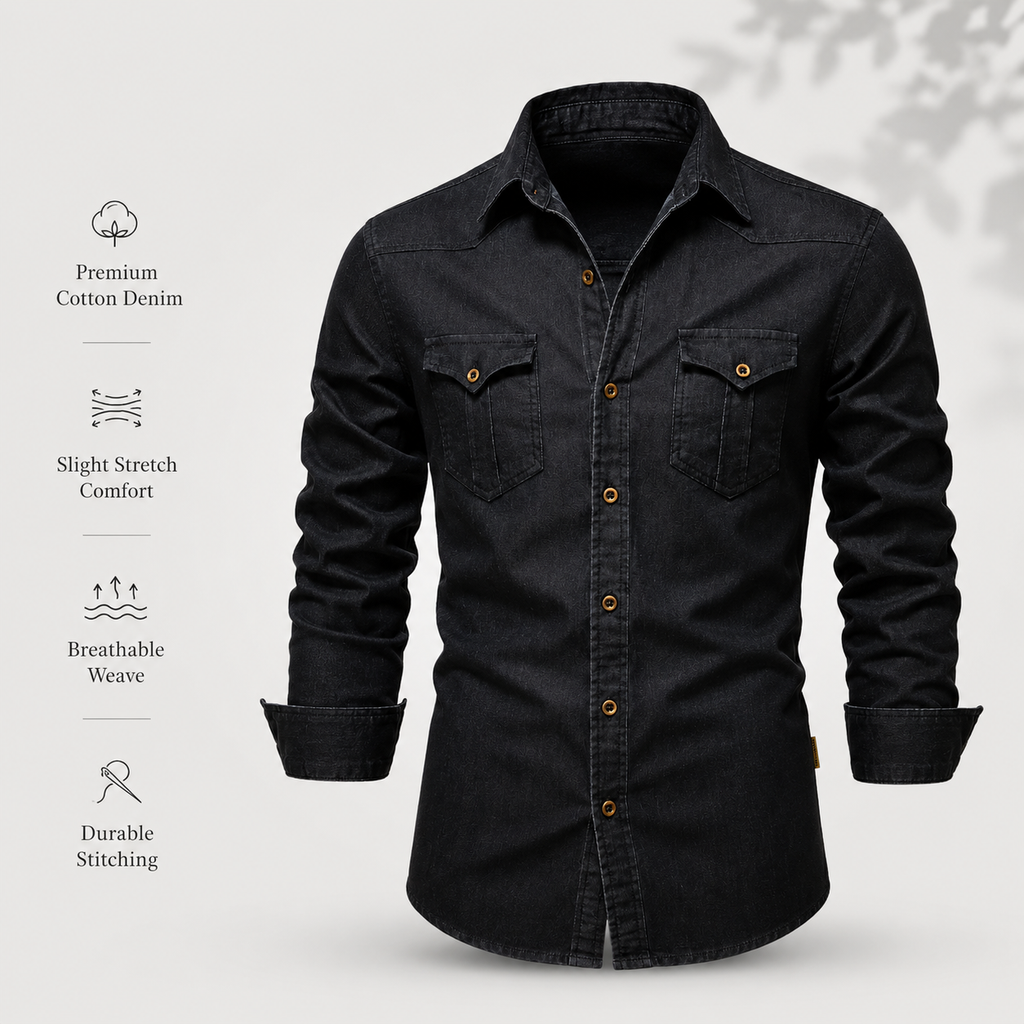 Cotton Denim Shirt Slim Fit Long Sleeve Adaptive – Lorne