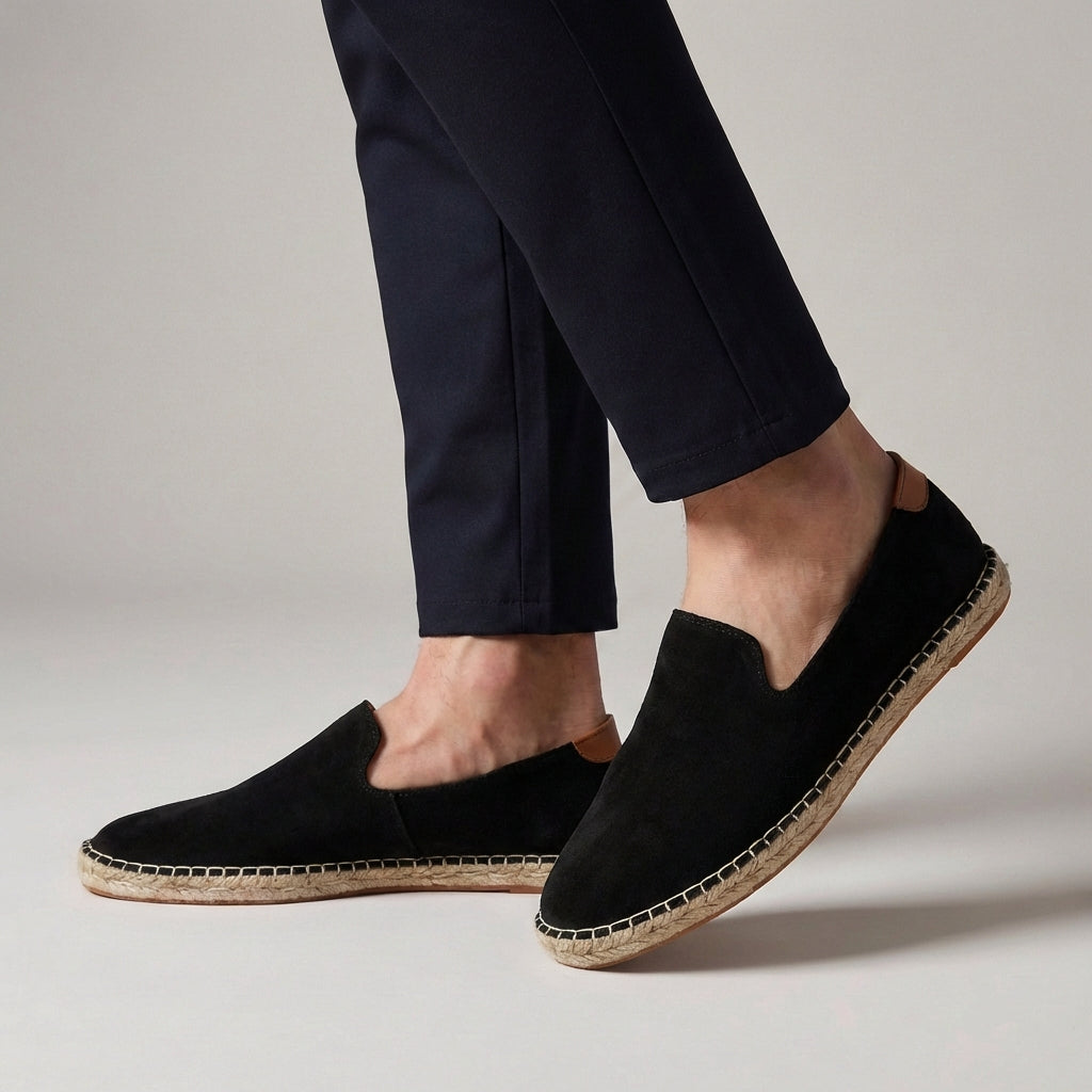Espadrilles Men Suede Slip-On Jute Rope Sole Blanket Stitch Heel – Palvo