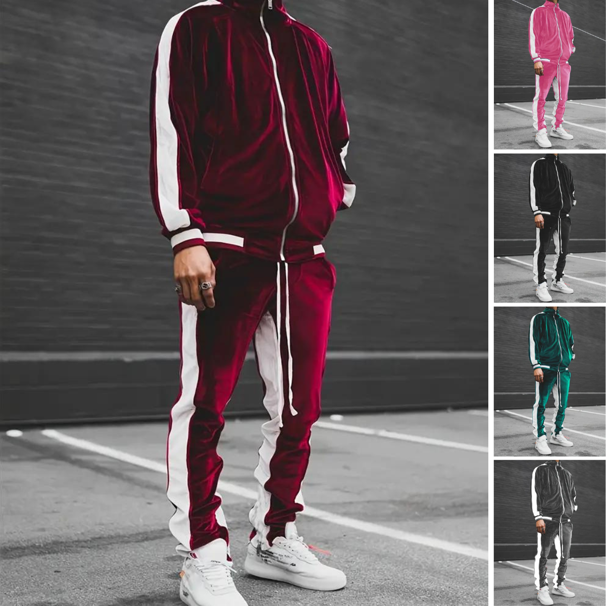 Men's Velvet Full-Zip Tracksuit Relaxed Fit Set – Voss