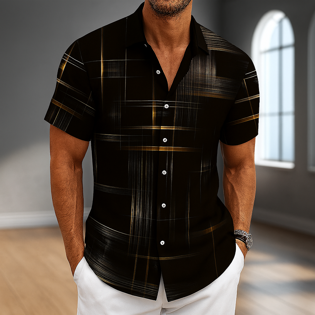 Grid pattern silk blend button-up shirt in Black – TARLANO