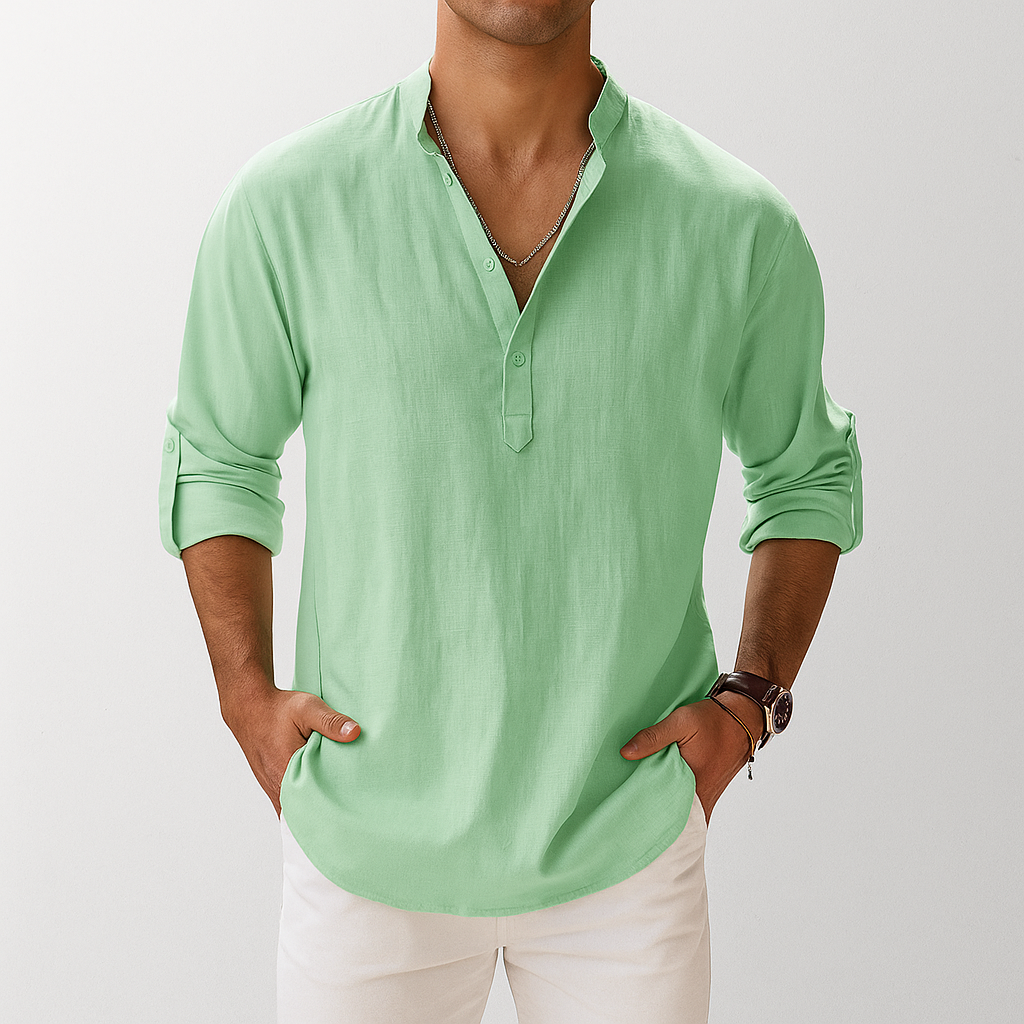 Linen Popover Short Sleeve Shirt in White – Brix