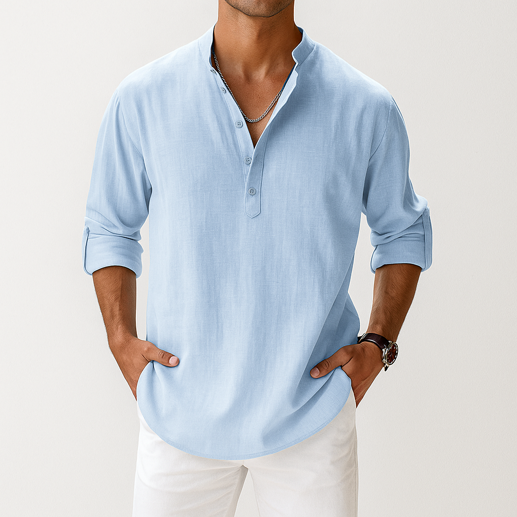 Linen Popover Short Sleeve Shirt in White – Brix