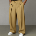 Model wearing wide-leg pleated pant in khaki – TARLANO