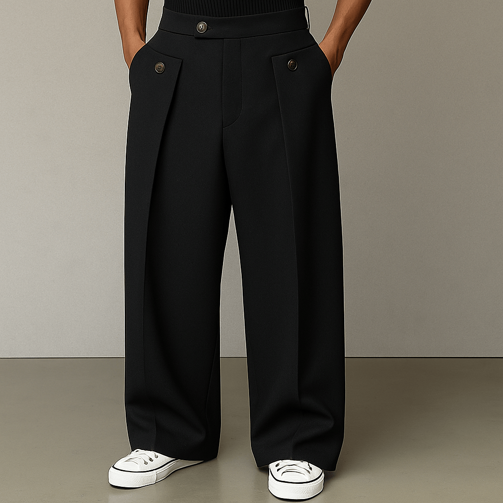 Mens Pant Wide-Leg Pleated Woven – Strado