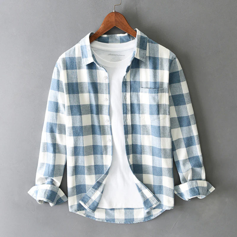 Brushed Cotton Check Shirt Button-Down Curved Hem – Wick