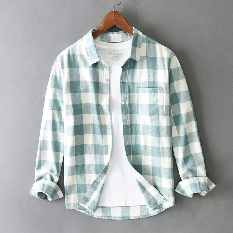 Brushed Cotton Check Shirt Button-Down Curved Hem – Wick