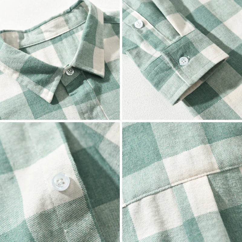 Brushed Cotton Check Shirt Button-Down Curved Hem – Wick