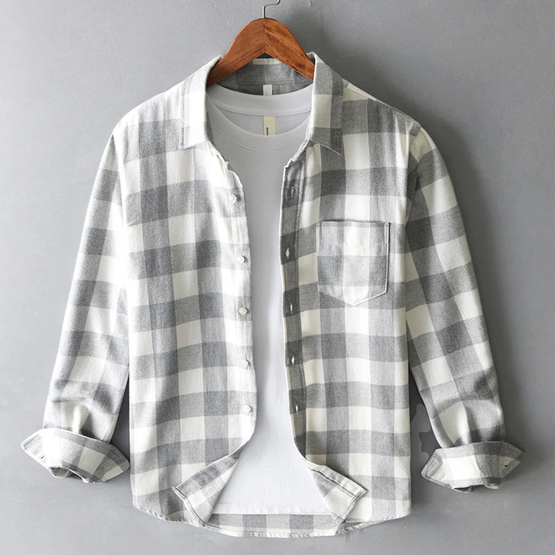 Brushed Cotton Check Shirt Button-Down Curved Hem – Wick