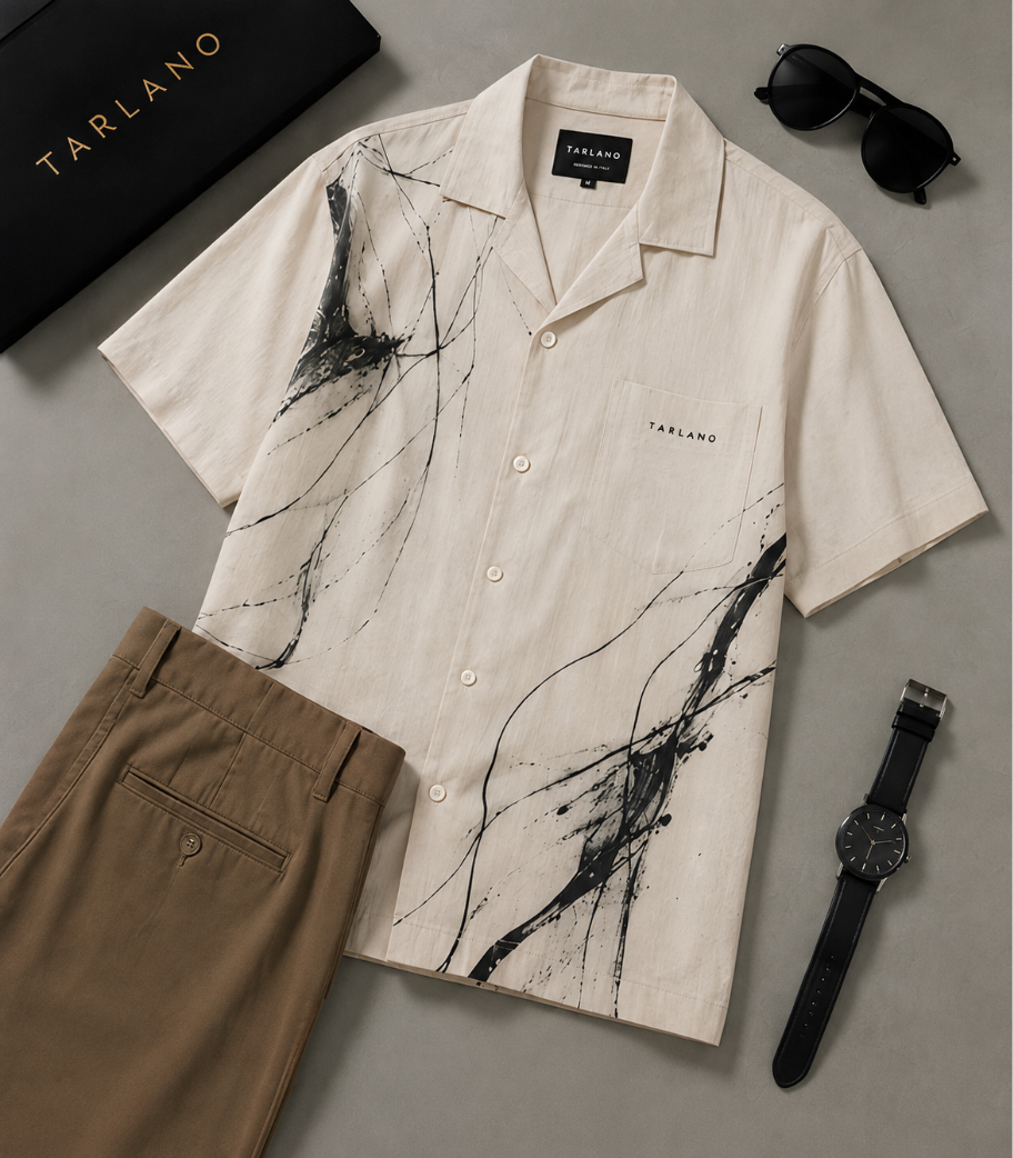 Coastal Ink Camp Collar Shirt - Ivory