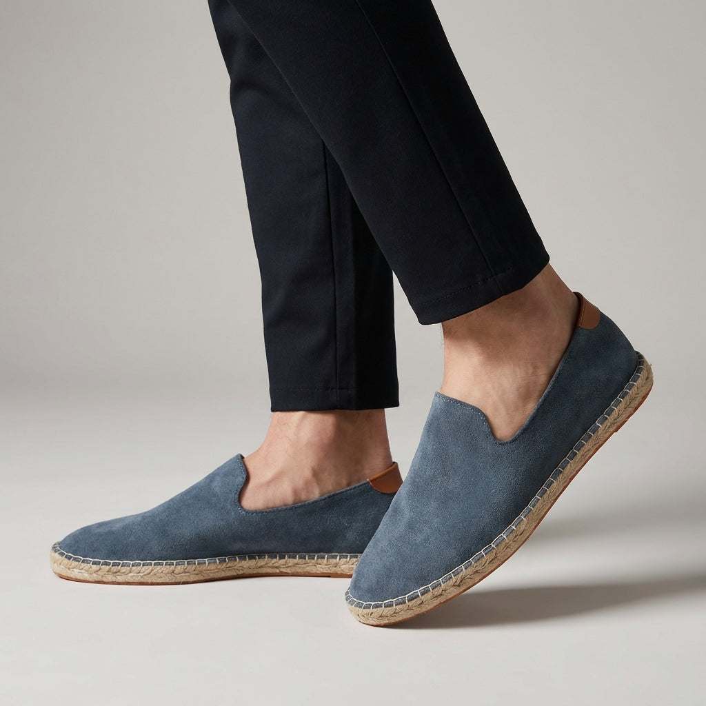 Suede Slip-On Espadrille Jute Rope Sole Blanket Stitch – Kelso