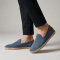 Gray suede slip-on espadrille with jute rope sole and blanket stitch detail – TARLANO