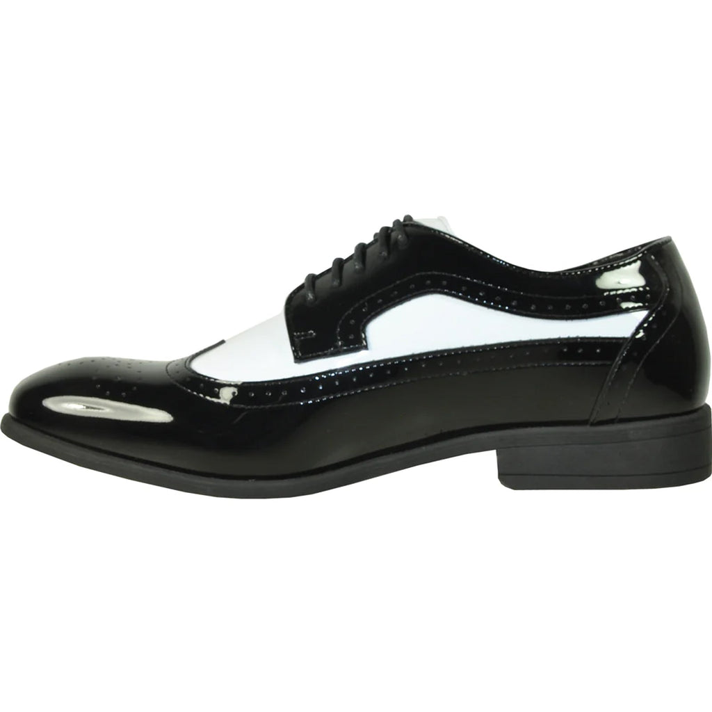 Two-Tone Wingtip Oxford Patent Upper Lace-Up Dress Shoe in Black – Taldo