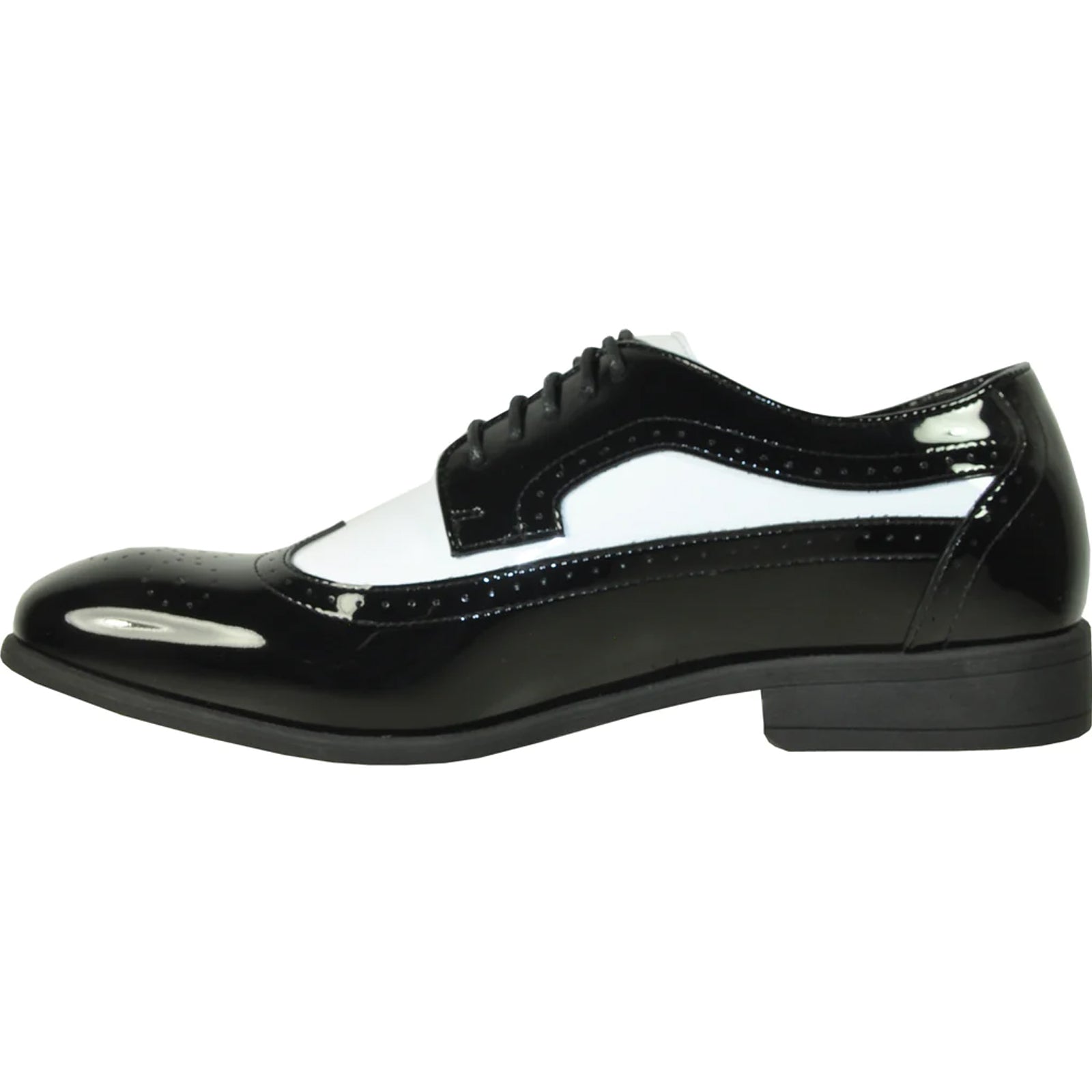 Two-Tone Wingtip Oxford Patent Upper Lace-Up Dress Shoe in Black – Taldo