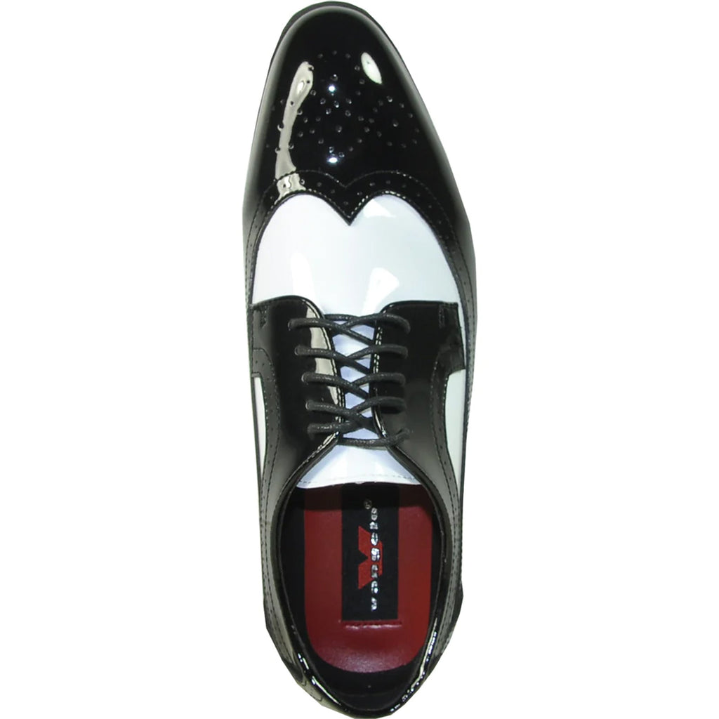 Two-Tone Wingtip Oxford Patent Upper Lace-Up Dress Shoe in Black – Taldo