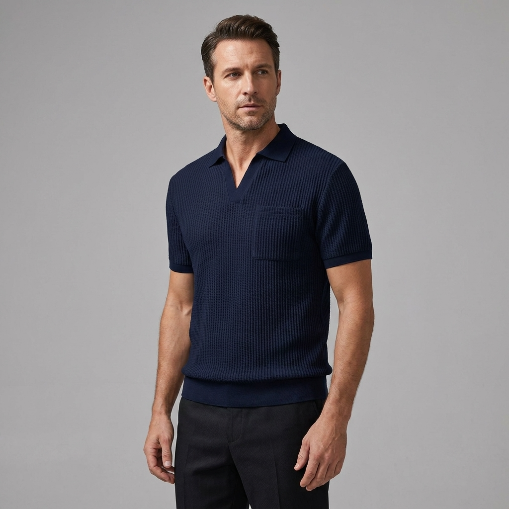 Mens Pant & Waffle Polo Set Slim Tapered 2-Piece Smart Casual – Daxel