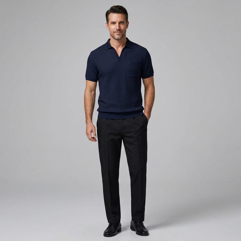 Mens Pant & Waffle Polo Set Slim Tapered 2-Piece Smart Casual – Daxel