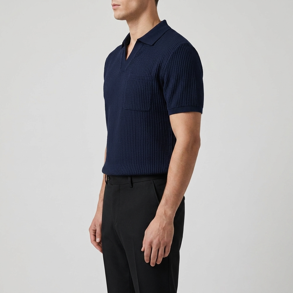 Mens Pant & Waffle Polo Set Slim Tapered 2-Piece Smart Casual – Daxel