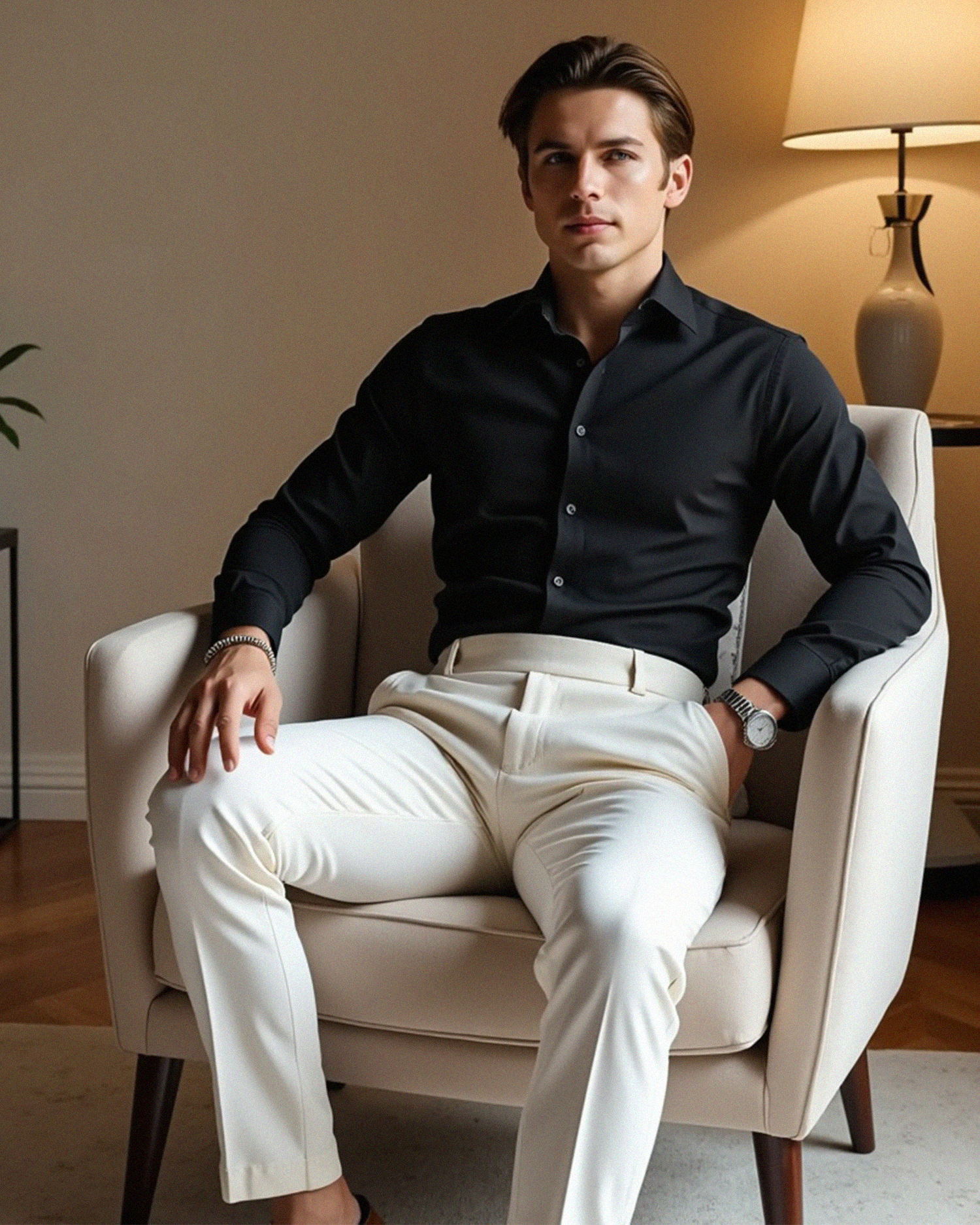 Pleated Front Dress Trousers Slim Tailored Fit Belt Loops – Pren