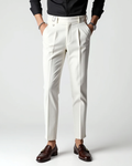Pleated Front Dress Trousers Slim Tailored Fit Belt Loops – Pren