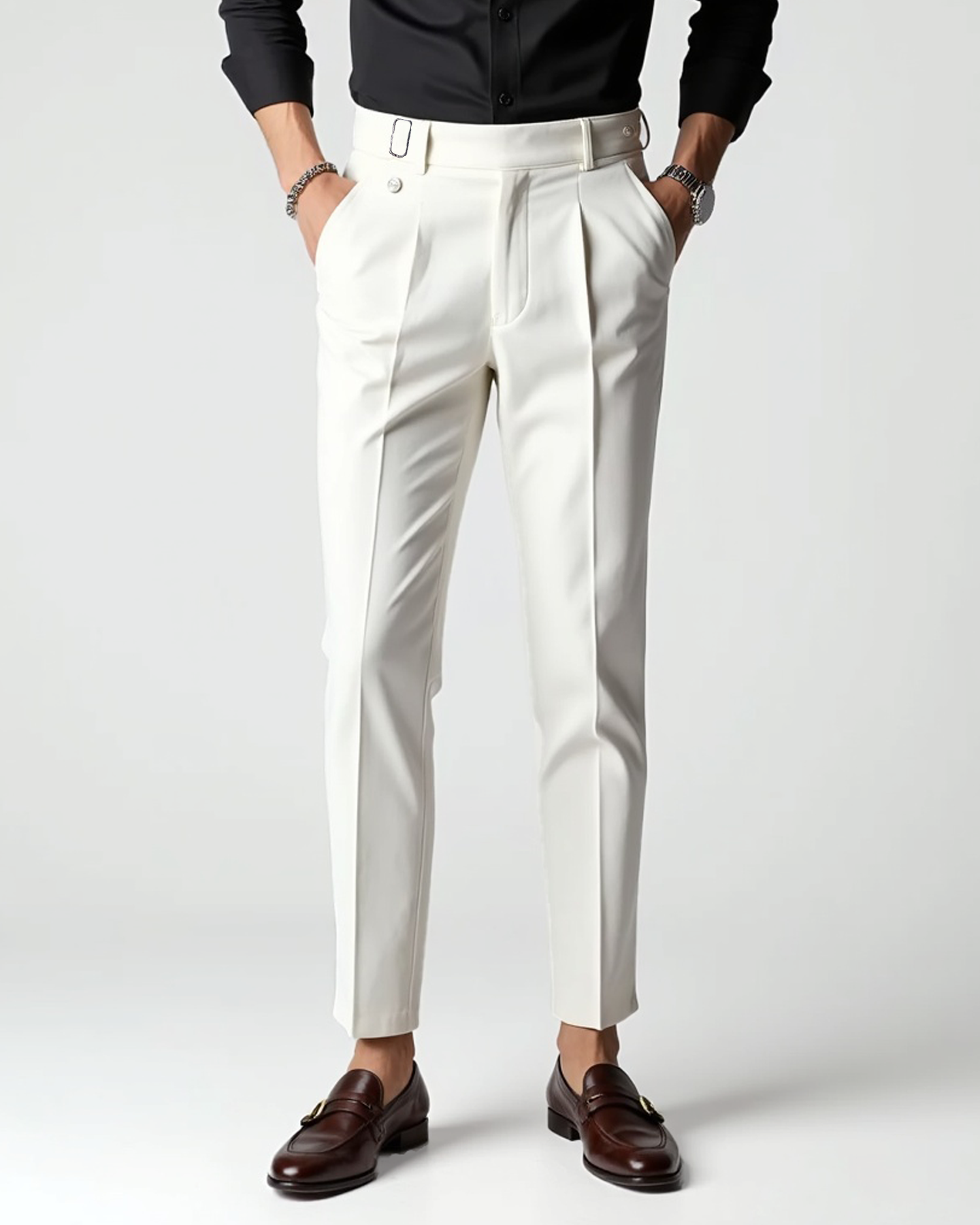 Pleated Front Dress Trousers Slim Tailored Fit Belt Loops – Pren