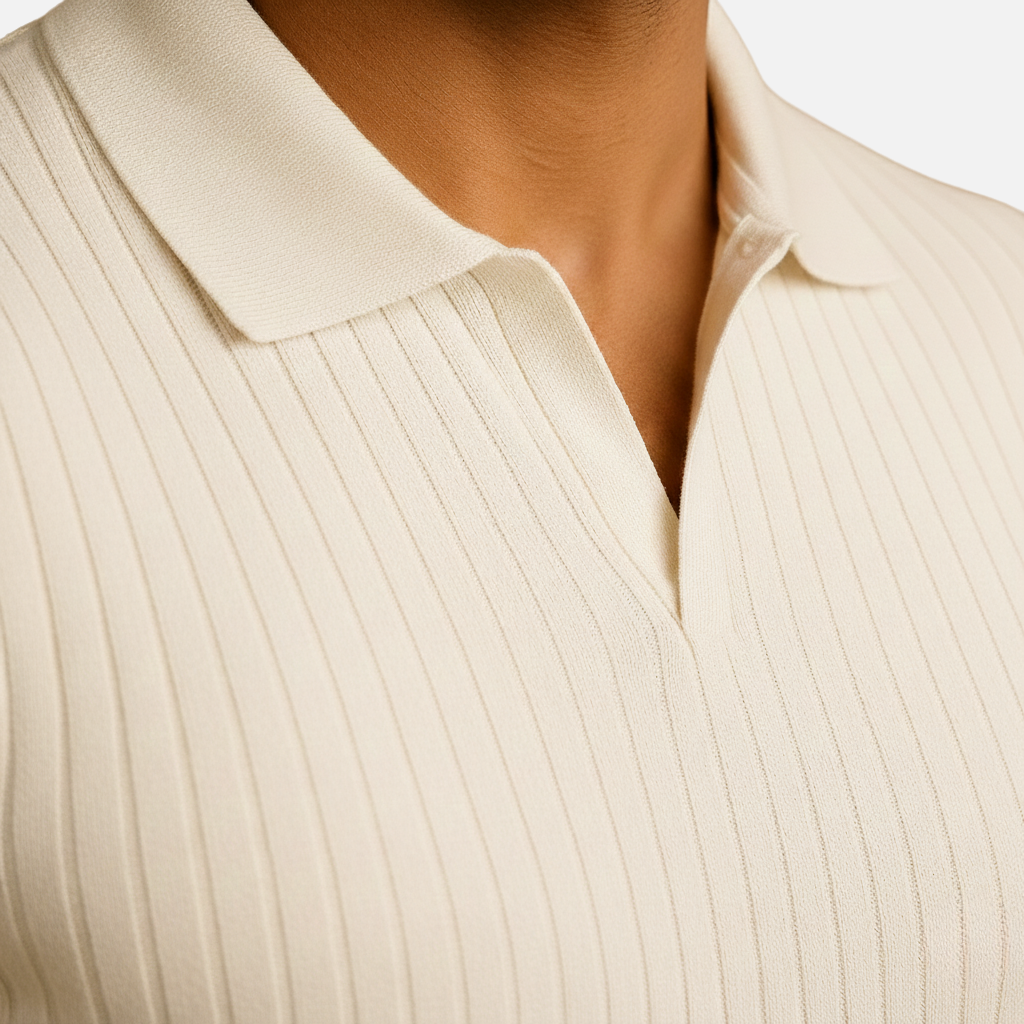 Slim Fit Ribbed Polo V-Neck Tailored Collar – Kade