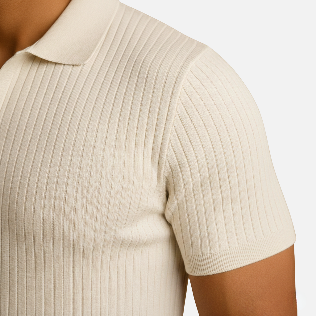 Slim Fit Ribbed Polo V-Neck Tailored Collar – Kade
