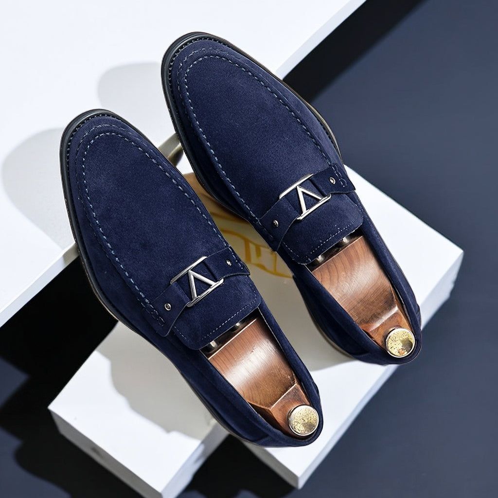 Model wearing black suede slip-on loafer – TARLANO