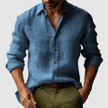 Linen-Look Vintage Button-Up Shirt Long Sleeve Relaxed Fit – Vale
