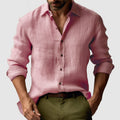 Linen-Look Vintage Button-Up Shirt Long Sleeve Relaxed Fit – Vale