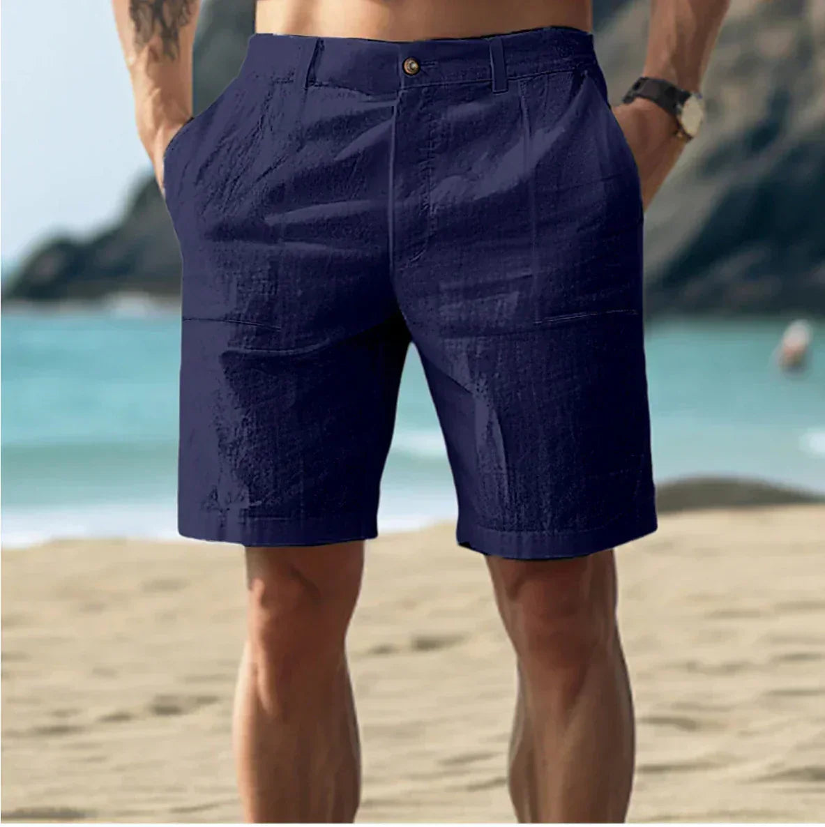 Relaxed Straight-Cut Summer Shorts Button Closure – Narro