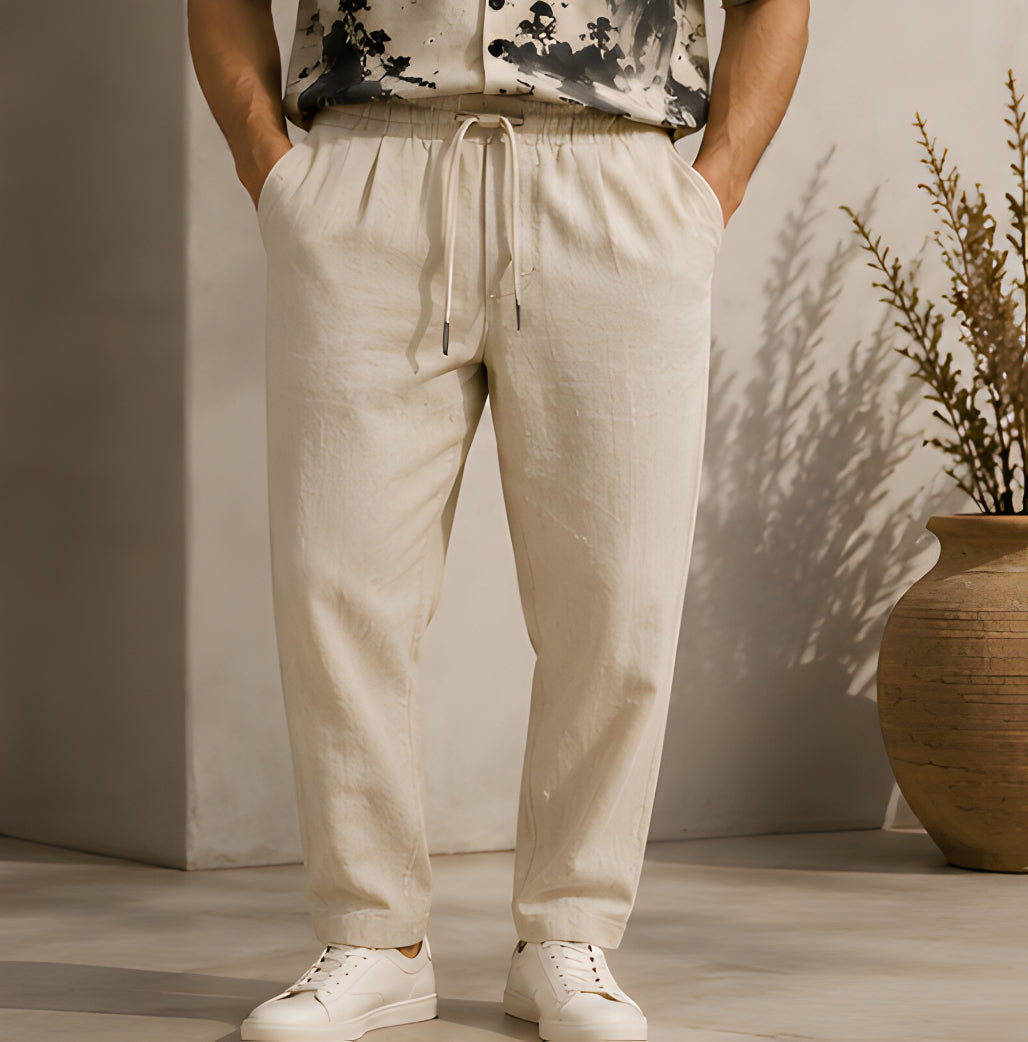Monaco Linen Trouser – Sand Beige