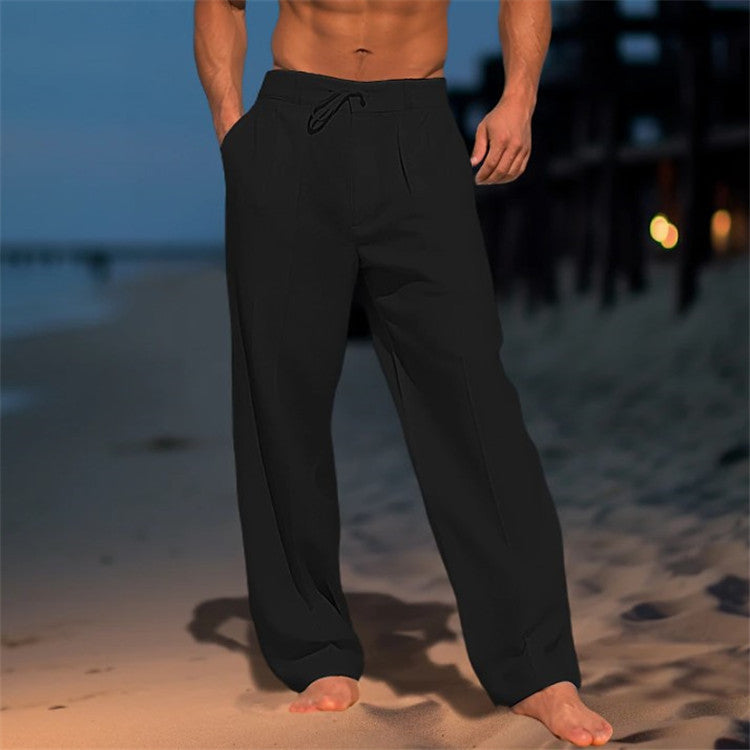 Relaxed Fit Drawstring Beach Pants in Beige – Peak