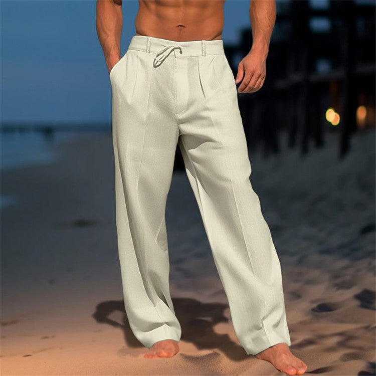 Relaxed Fit Drawstring Beach Pants in Beige – Peak