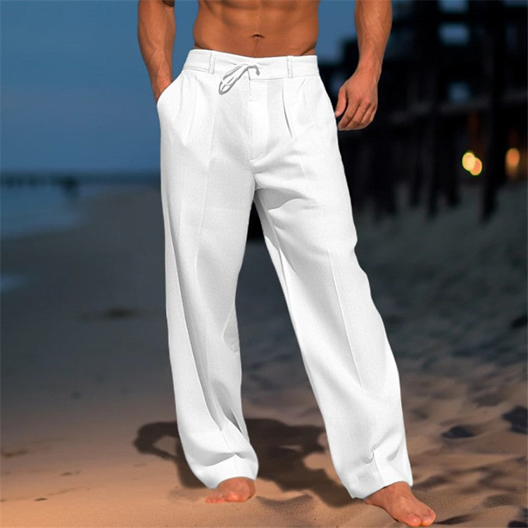 Relaxed wide-leg drawstring beach pants in Beige – TARLANO