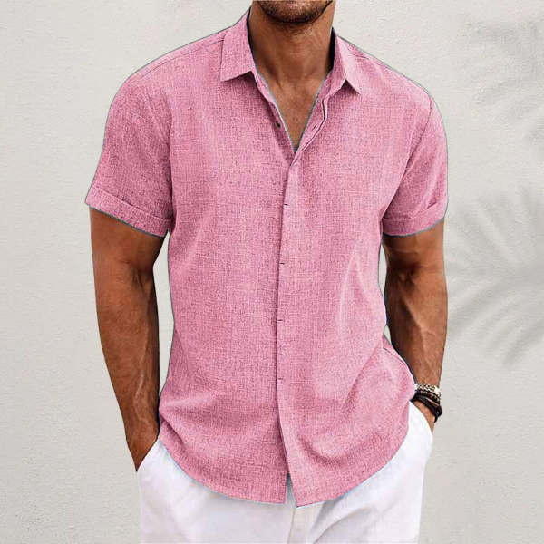 Short Sleeve Linen Blend Shirt Spread Collar Tapered Fit – Narro