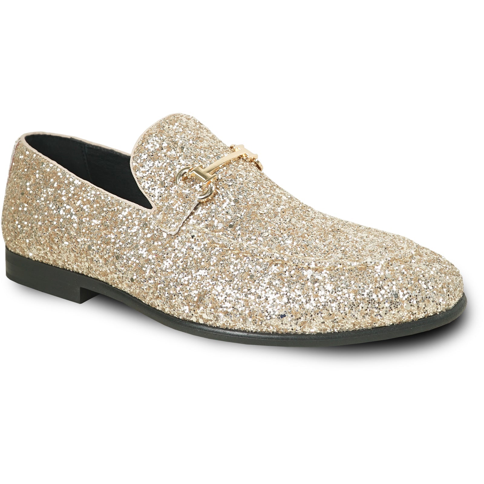 Gold sequin glitter loafer with buckle strap detail – TARLANO