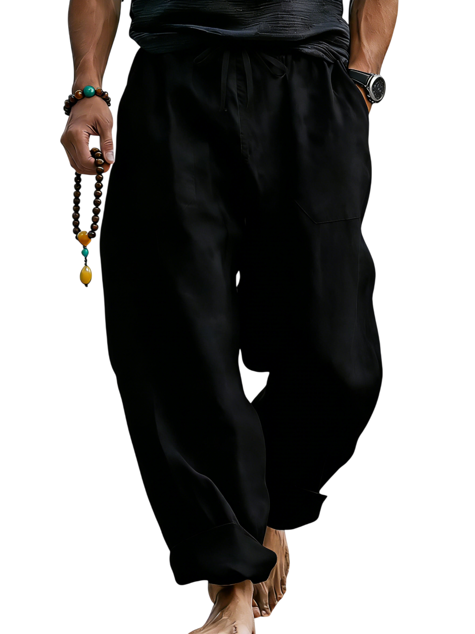 Linen Blend Drawstring Trousers Relaxed Fit – Sable