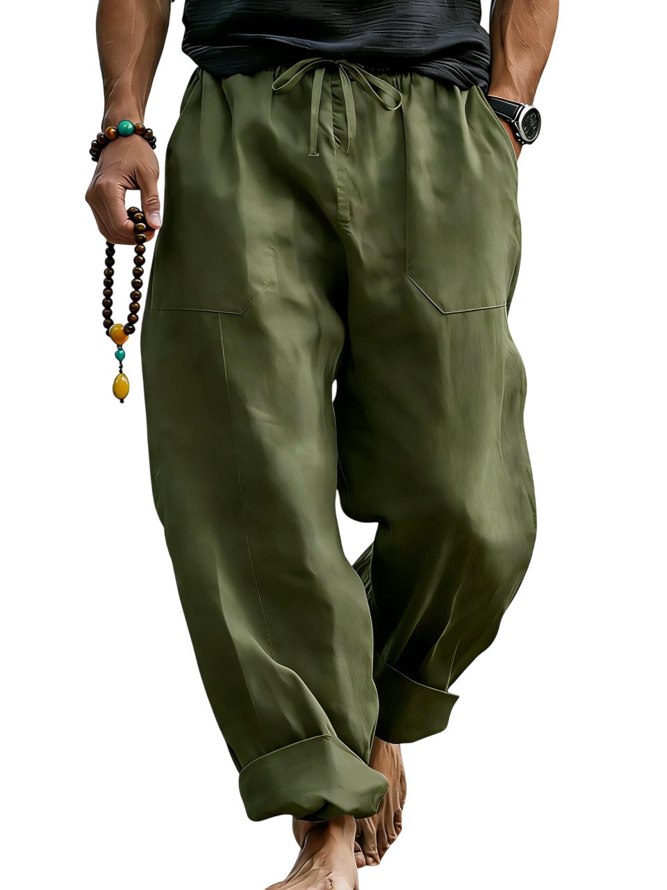 Linen Blend Drawstring Trousers Relaxed Fit – Sable
