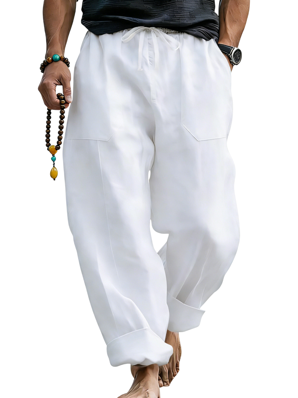 Linen Blend Drawstring Trousers Relaxed Fit – Sable