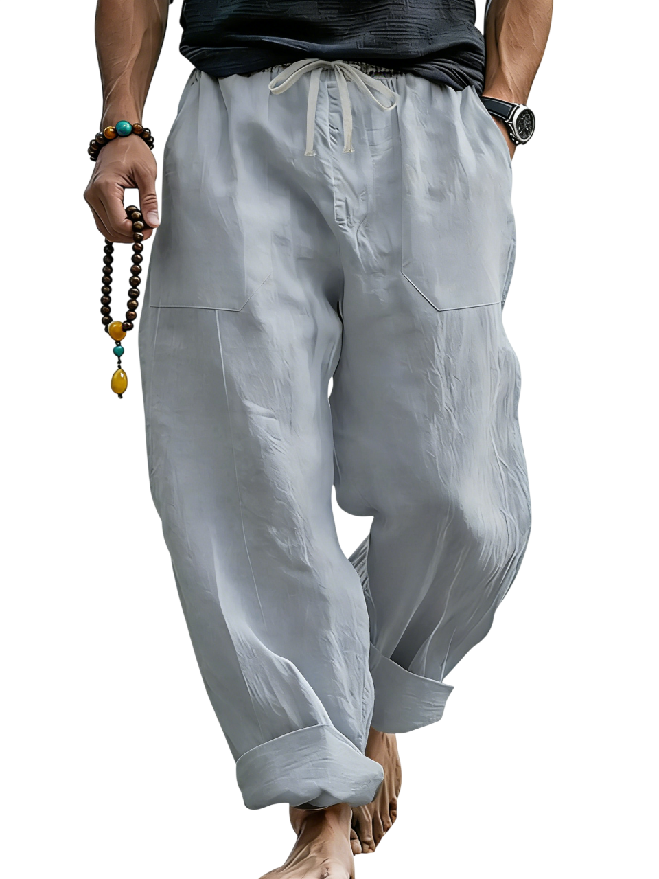 Linen Blend Drawstring Trousers Relaxed Fit – Sable