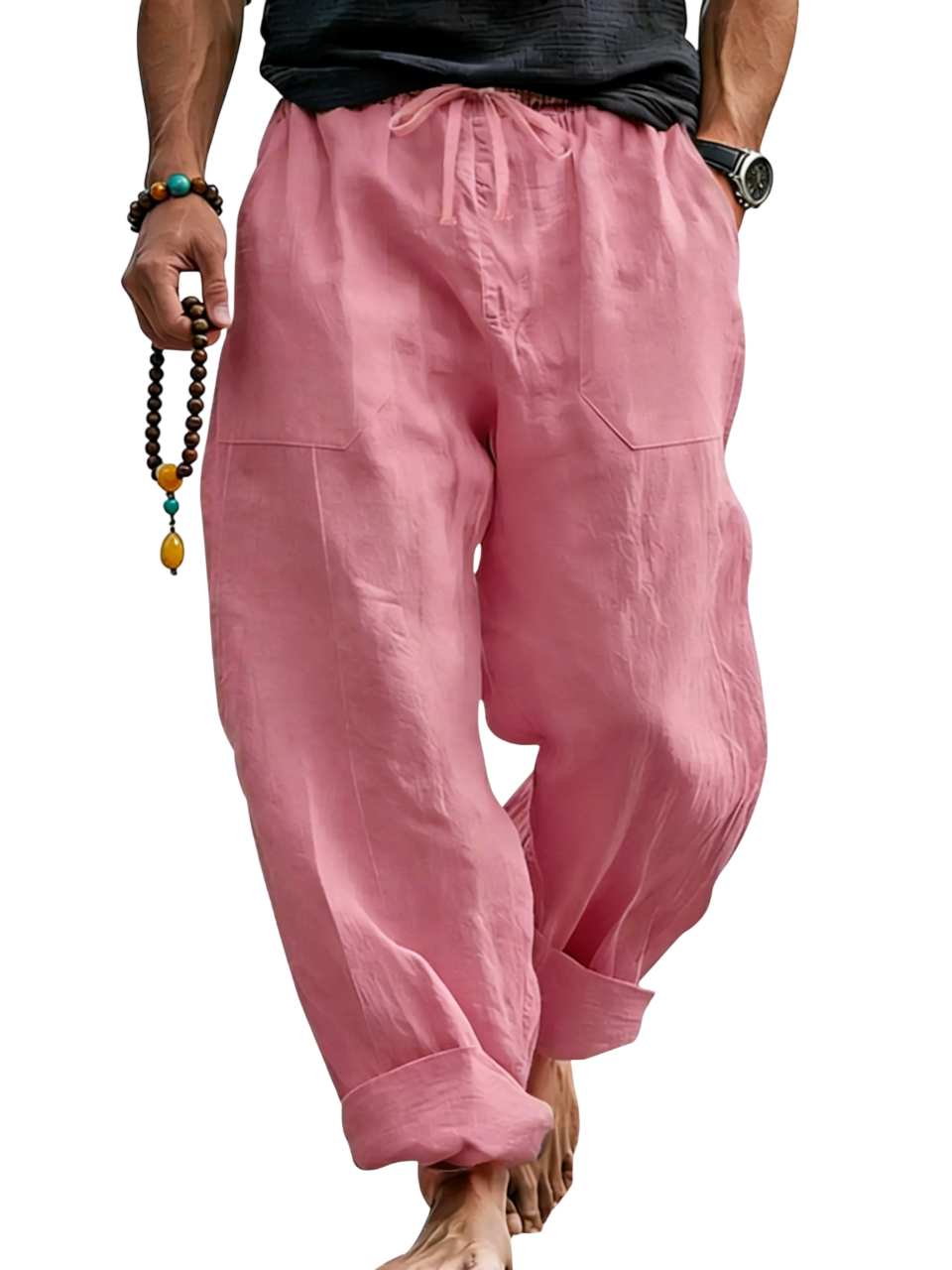 Linen Blend Drawstring Trousers Relaxed Fit – Sable
