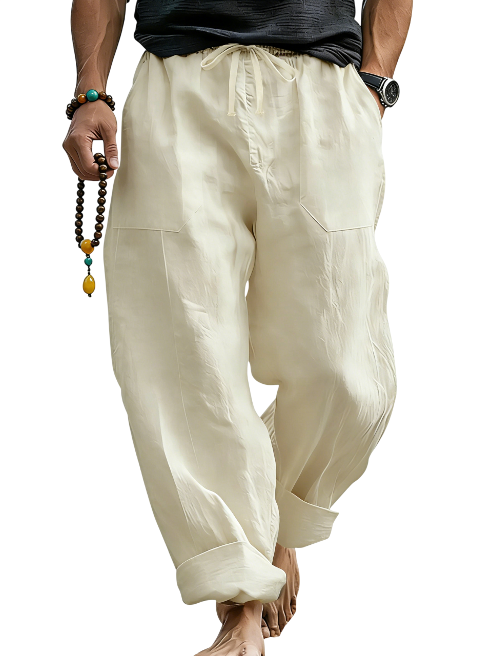 Linen Blend Drawstring Trousers Relaxed Fit – Sable
