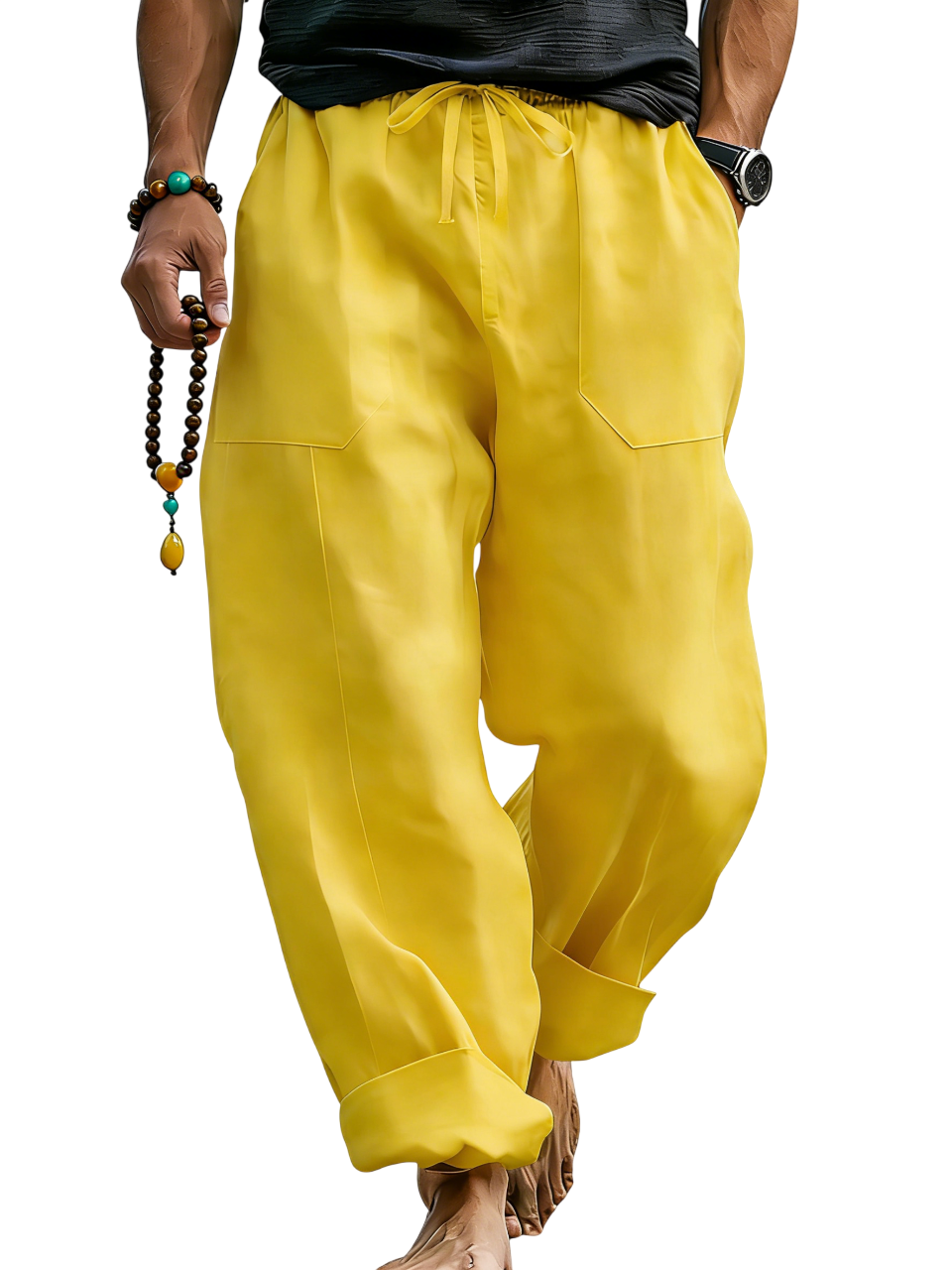 Linen Blend Drawstring Trousers Relaxed Fit – Sable