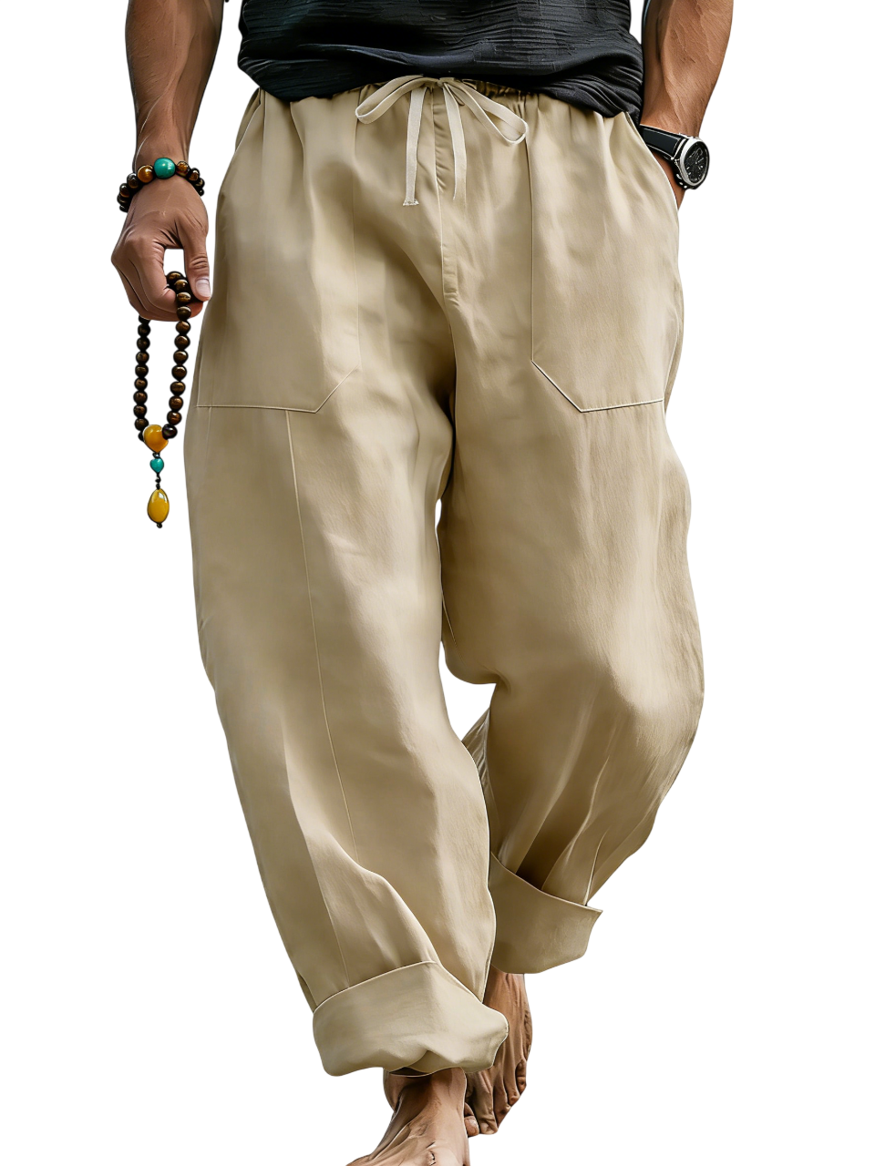 Linen Blend Drawstring Trousers Relaxed Fit – Sable