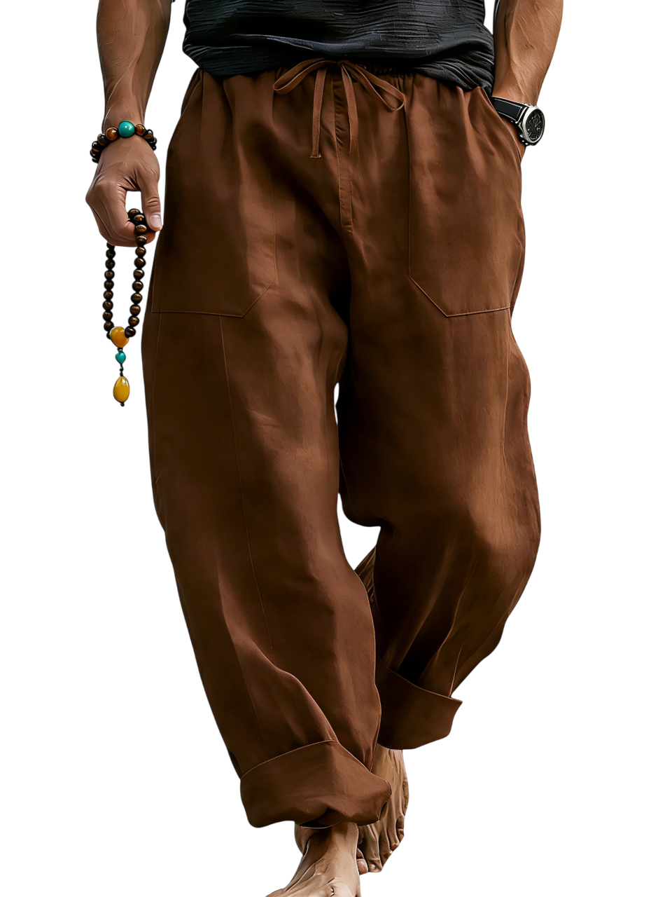 Linen Blend Drawstring Trousers Relaxed Fit – Sable