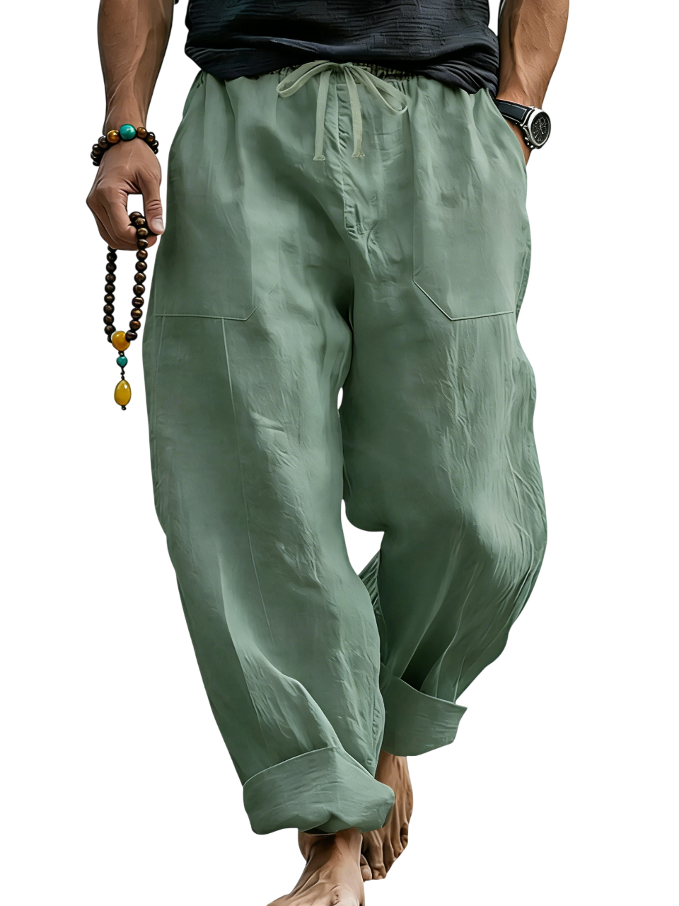 Linen Blend Drawstring Trousers Relaxed Fit – Sable
