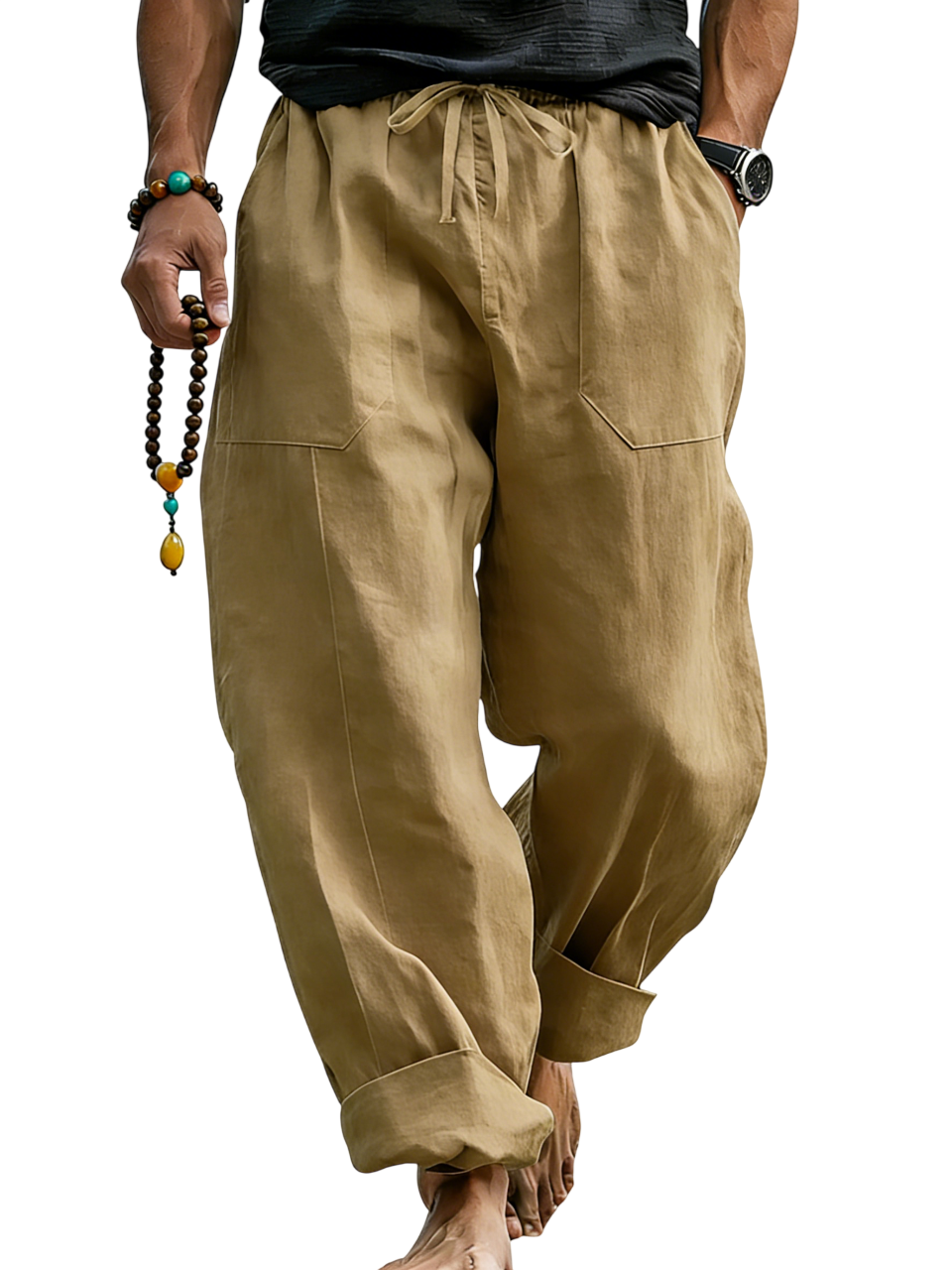 Linen Blend Drawstring Trousers Relaxed Fit – Sable